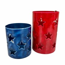 Enamel Star Pillar Candle Holders Set of 2