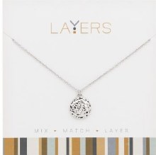 Layers Necklace Silver Round Hammer