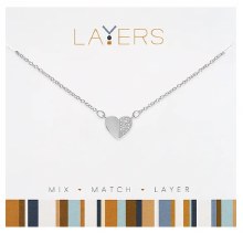 Layers Necklace Silver Half Heart CZ