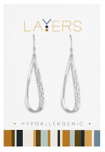 Silver Hammered Teardrop Dangle Layers Earrings - 1 Pair