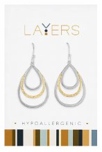 Silver Two-Toned Triple Teardrop Dangle Layers Earrings - 1 Pair