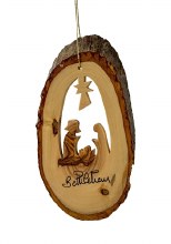 Bark Slice with Nativity Ornament