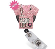 Badge Reel Scrub Life Pink