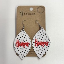 Dangle Leaf Earring White Black Dot Huskers