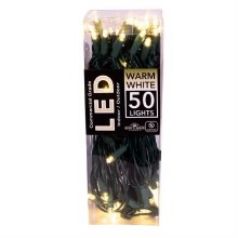 25.5' UL 50-Light 5MM Warm White LED Green Wire Lights