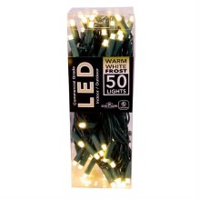 25.5' UL 50-Light 5MM Warm White Frosted LED Green Wire Lights