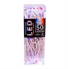 25.5' UL 50-Light 5MM Red White Blue LED White Wire Lights