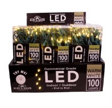 50' UL 100-Light 5MM Warm White LED Green Wire Lights