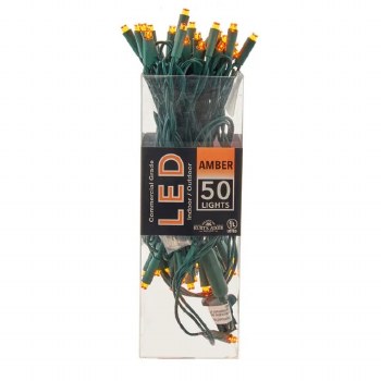 25.5' UL 50-Light 5MM Amber LED Green Wire Lights