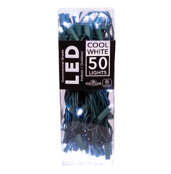 25.5' UL 50-Light 5MM Cool White LED Green Wire Lights