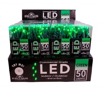25.5' UL 50-Light 5MM Green LED Green Wire Lights