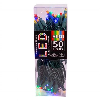25.5' UL 50-Light 5MM Multicolored LED Green Wire Lights