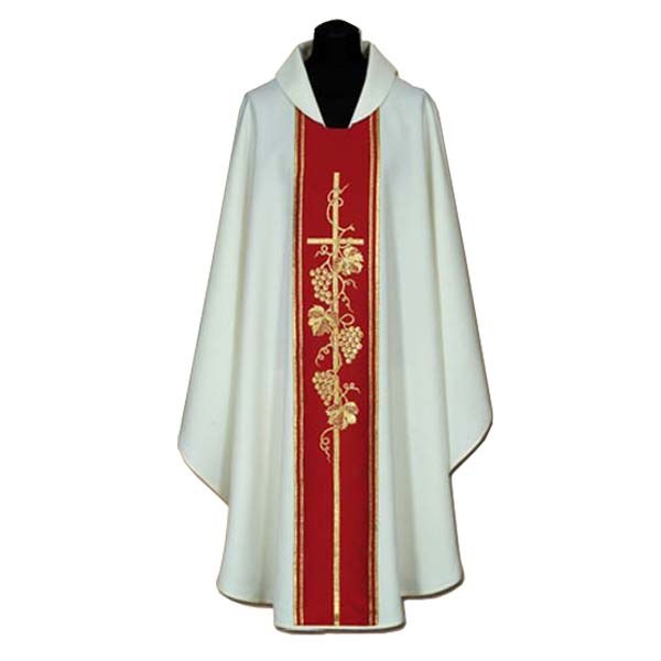 Chasuble with Red orphrey and Cross and Grapes
