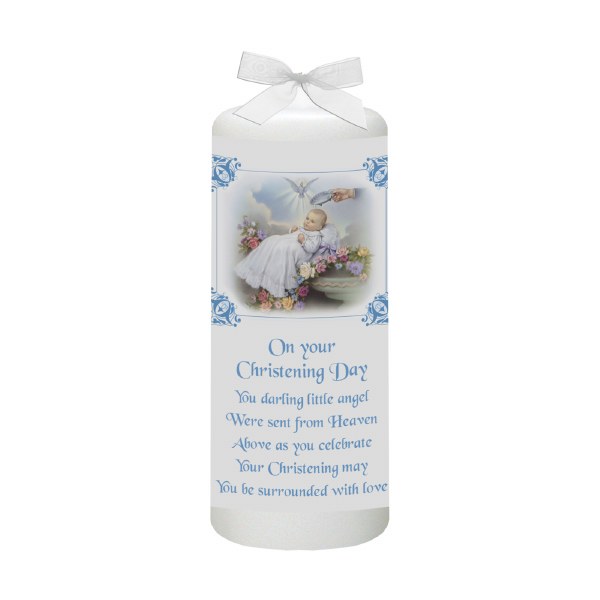 Traditional Christening Candle Blue and White (15cm)