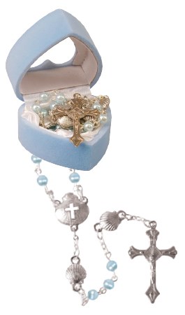 Blue Baby Rosary Beads in Gift Box