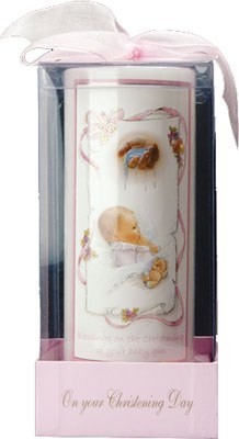 Pink Girls Christening Candle (15cm)