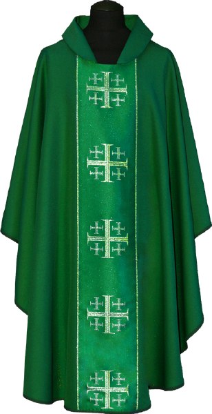 Green Chasuble with Gold Printed Crosses