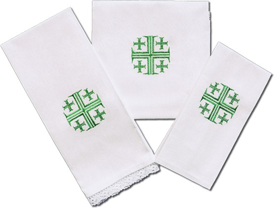 Green Cross Three Piece Chalice Linen