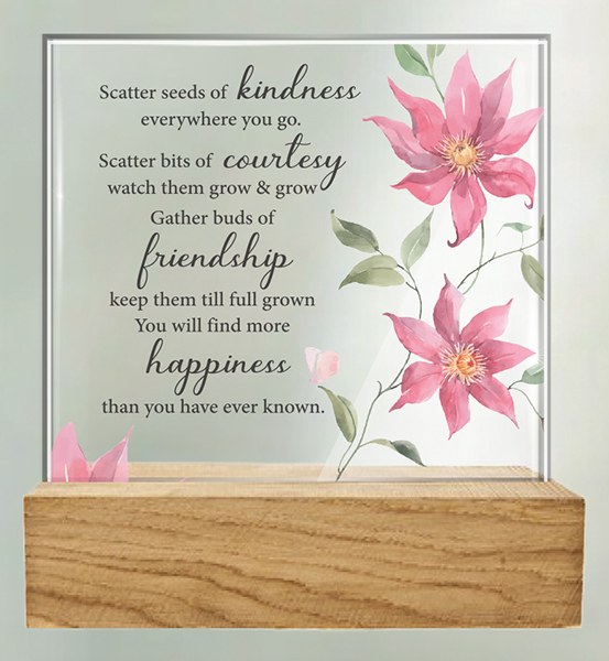 32437 Kindness Glass  Plaque with Wooden Base