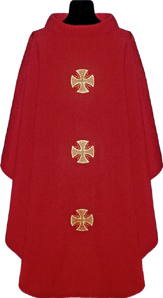 Red Chasuble with Embroidered Crosses
