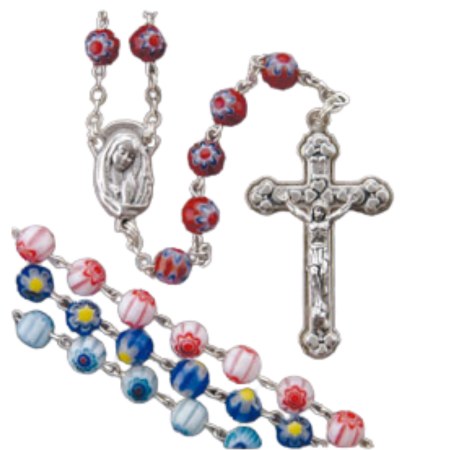 Yellow and Dark Blue Murano Glass Rosary Beads