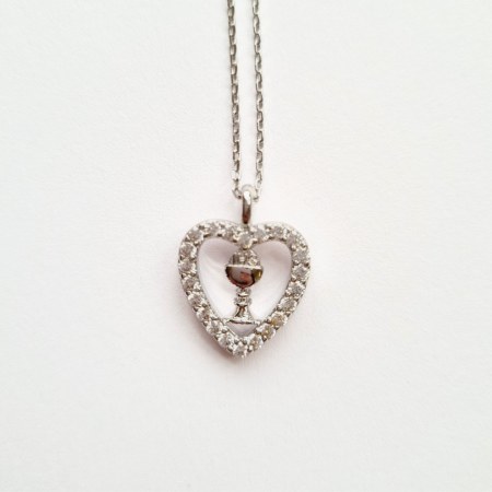 First Communion Heart Shaped with floating Chalice Pendant