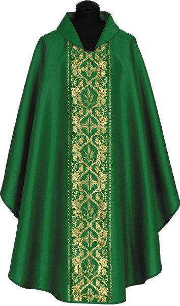 Green Chasuble with printed Eucharistic motifs