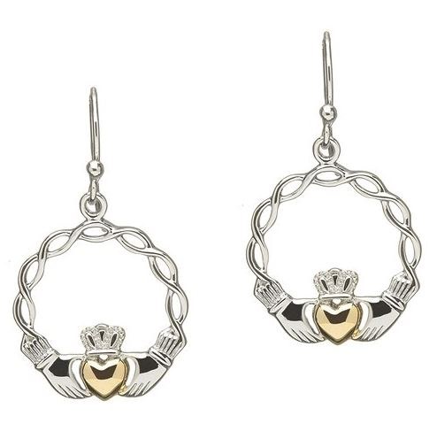 Sterling Silver Gold Plate Claddagh Earrings