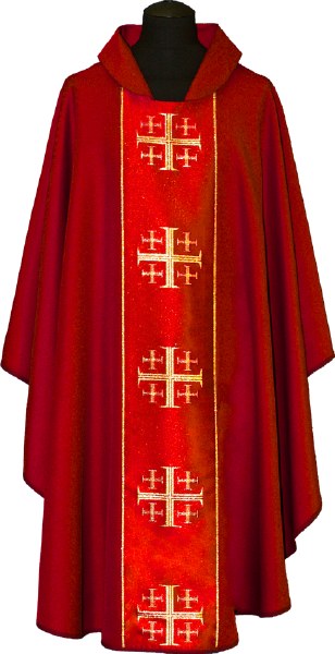 Red Chasuble with Gold Printed Crosses