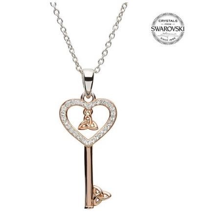 Sterling Silver Trinity Key Necklace With Swarovski Crystals Rose Gold