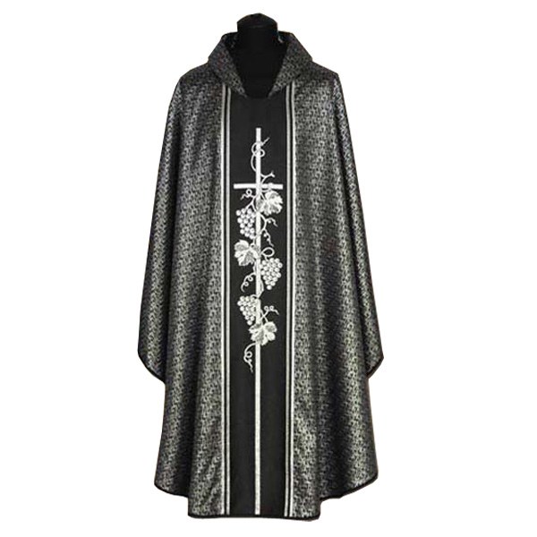 Black Chasuble with Silver Cross and Vines