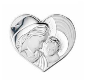 Silver Madonna and Child Heart Icon (10cm)