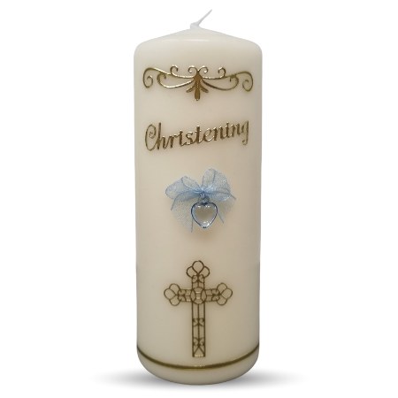 Handmade Christening Candle with Lilac Heart and Gold Cross