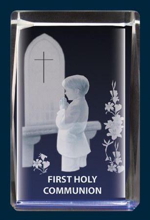 Boy First Holy Communio Laser Glass Block