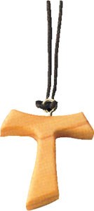 Olive Wood Tau Cross on Cord (2cm approx)