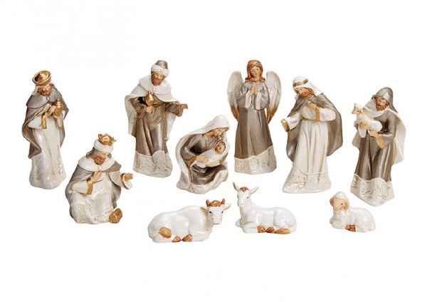 Cream Porcelain Nativity Set 10 Figures 16cm