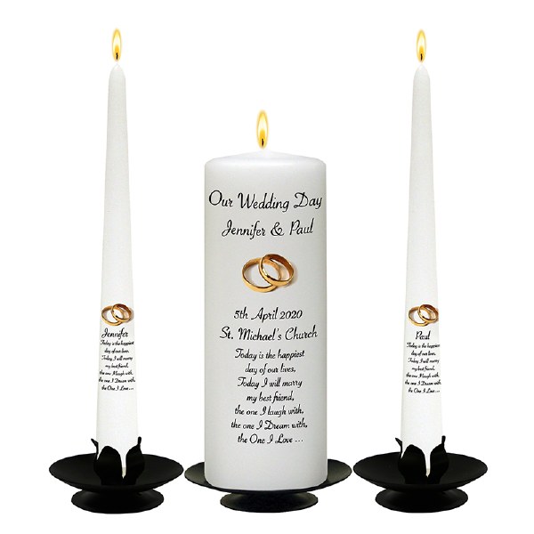 Elegant Rings Gold Wedding Candle Set