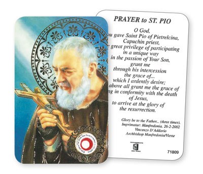 St Pio Prayer Leaflet with Relic