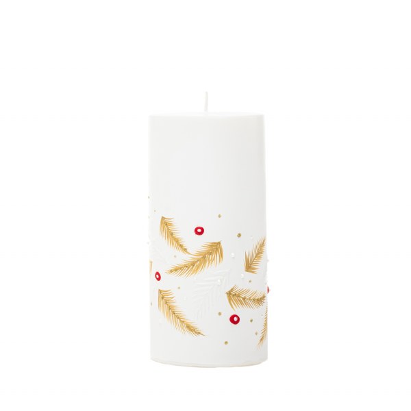 Gold Feather Christmas Pillar Candle (15cm)