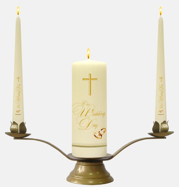 Ivory Plain Rings and Cross Wedding Candle