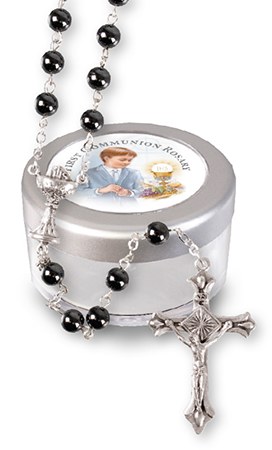 First Holy Communion Hematite Rosary Beads