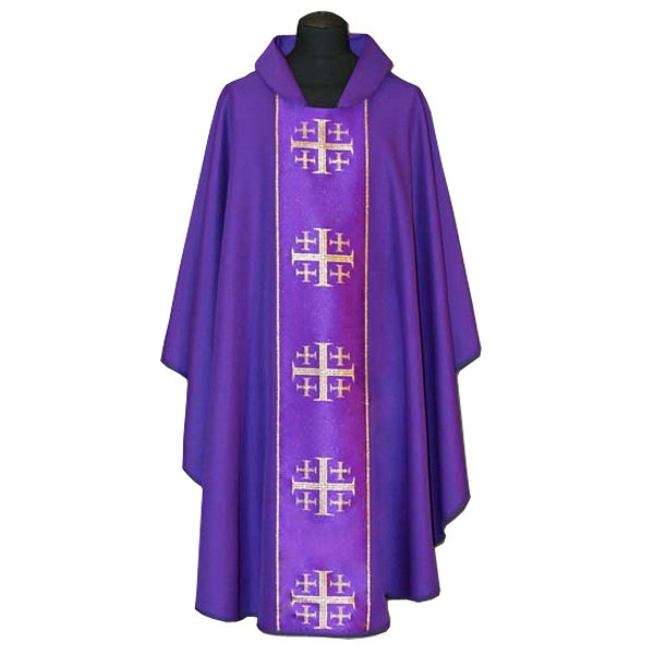 Purple Chasuble with Gold Printed Crosses