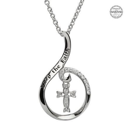 Sterling Silver Keep The Faith Swarovski Cross Pendant