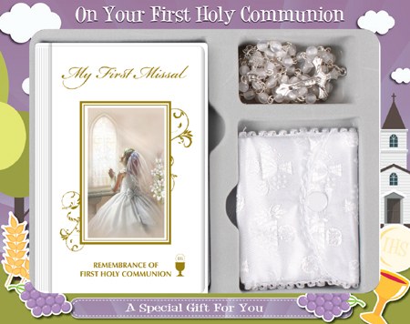 Girl First Holy Communion Missal and Rosary bead Set