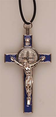 Blue St Benedict's Crucifix with Leaflet (8cm)