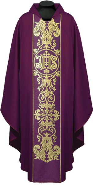 Purple Chasuble with Gold Printed IHS Symbols