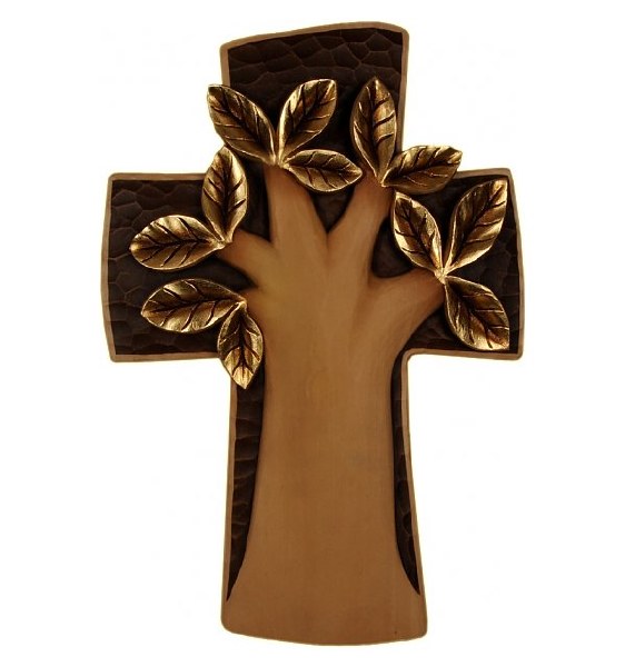 Tree of Life Cross Italian Wooden Hand Carved Cross (36cm)