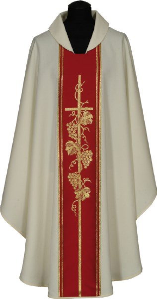 Chasuble with Red orphrey and Cross and Grapes