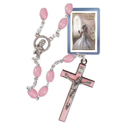 Pink First Holy Communion Rosary Beads