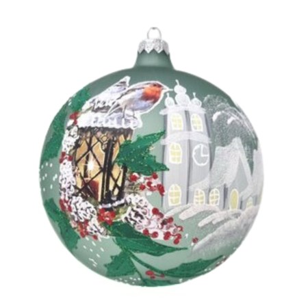 Christmas Church and Robin Scene Bauble